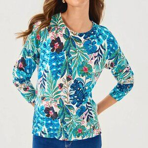 NWT Lilly Pulitzer Salima Sweater - Breezy Aqua Best Fronds Forever - Size XS